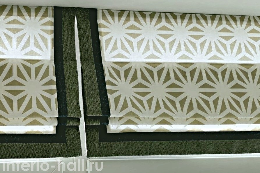 Римские шторы зелёные с орнаментом